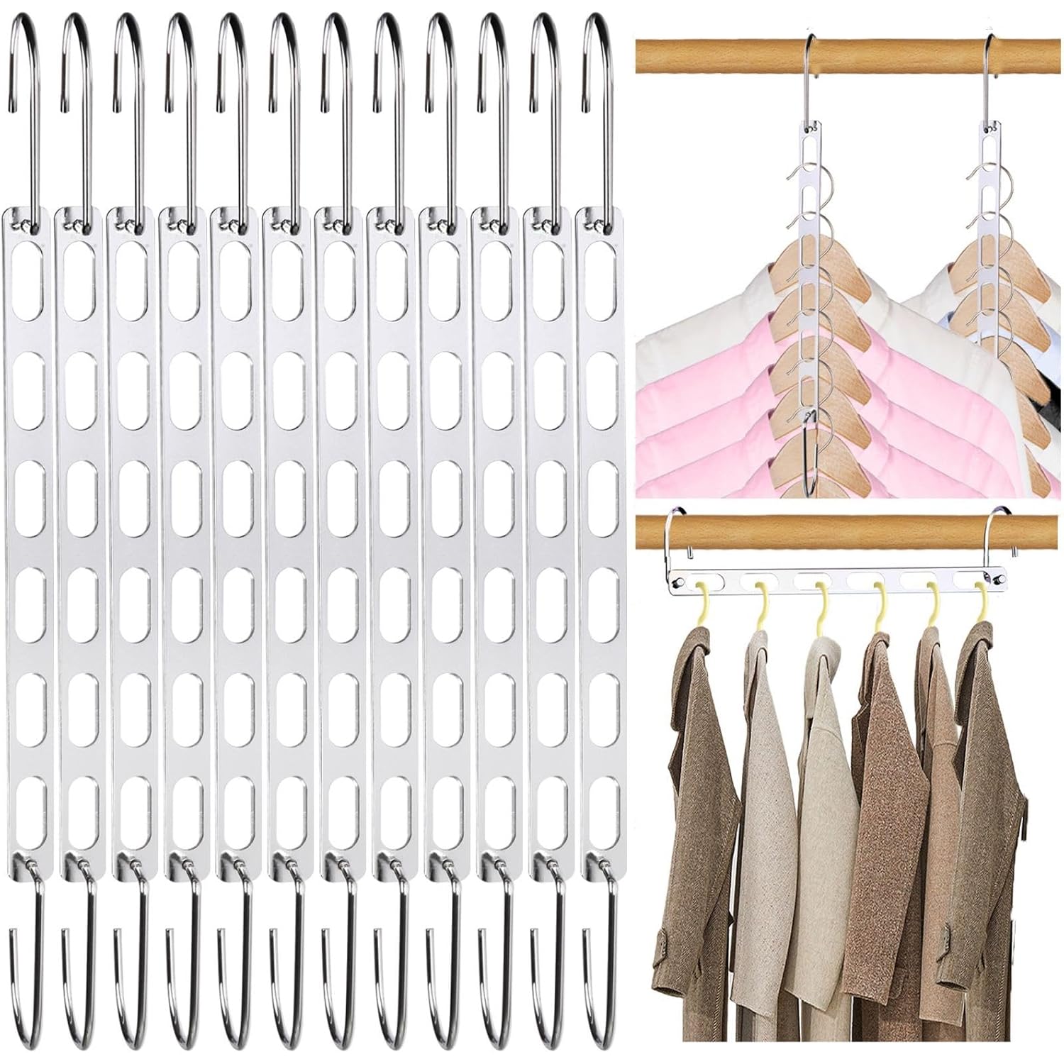 12 Pack Space Saving Hangers For Clothes, Collapsible Metal Hangers Organizer, Clothes Space Savers, Closet Organizers And Storage, Dorm Room Essentials
