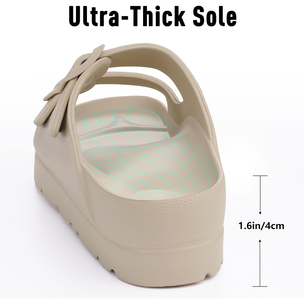Goosecret Women'S Comfortable Arch Support Walking Platform Sandals | Lightweight Chunky Slip-On Foam Slides With Adjustable Buckle, Sandals For Beach And Daily Wear