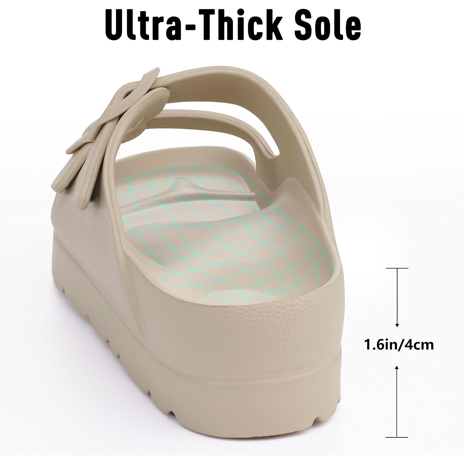 Goosecret Women'S Comfortable Arch Support Walking Platform Sandals | Lightweight Chunky Slip-On Foam Slides With Adjustable Buckle, Sandals For Beach And Daily Wear
