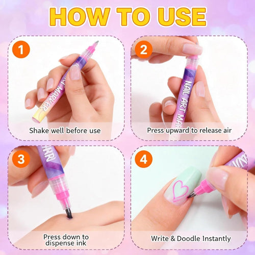 12 Colors Nail Art Pens Set, Nail Markers For Nail Art, Diy 3d Nail Polish Pens, Dry Nail Art Nail, For Art Drawing Painting Point Dotting Manicure Tools Nail Design (1set)