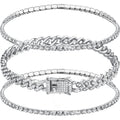 Sureio 3 Pcs Anklets Bracelet for Women Adjustable Diamond Tennis Cuban Style Link Anklets for Women Wedding Fashion Gifts