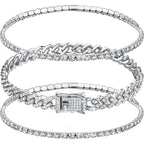 Sureio 3 Pcs Anklets Bracelet for Women Adjustable Diamond Tennis Cuban Style Link Anklets for Women Wedding Fashion Gifts