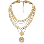 MJartoria Layered Necklaces for Women Trendy Retro Coin Pendant Necklace Dainty Chunky Chain Choker Necklaces for Jewelry Birthday Gifts