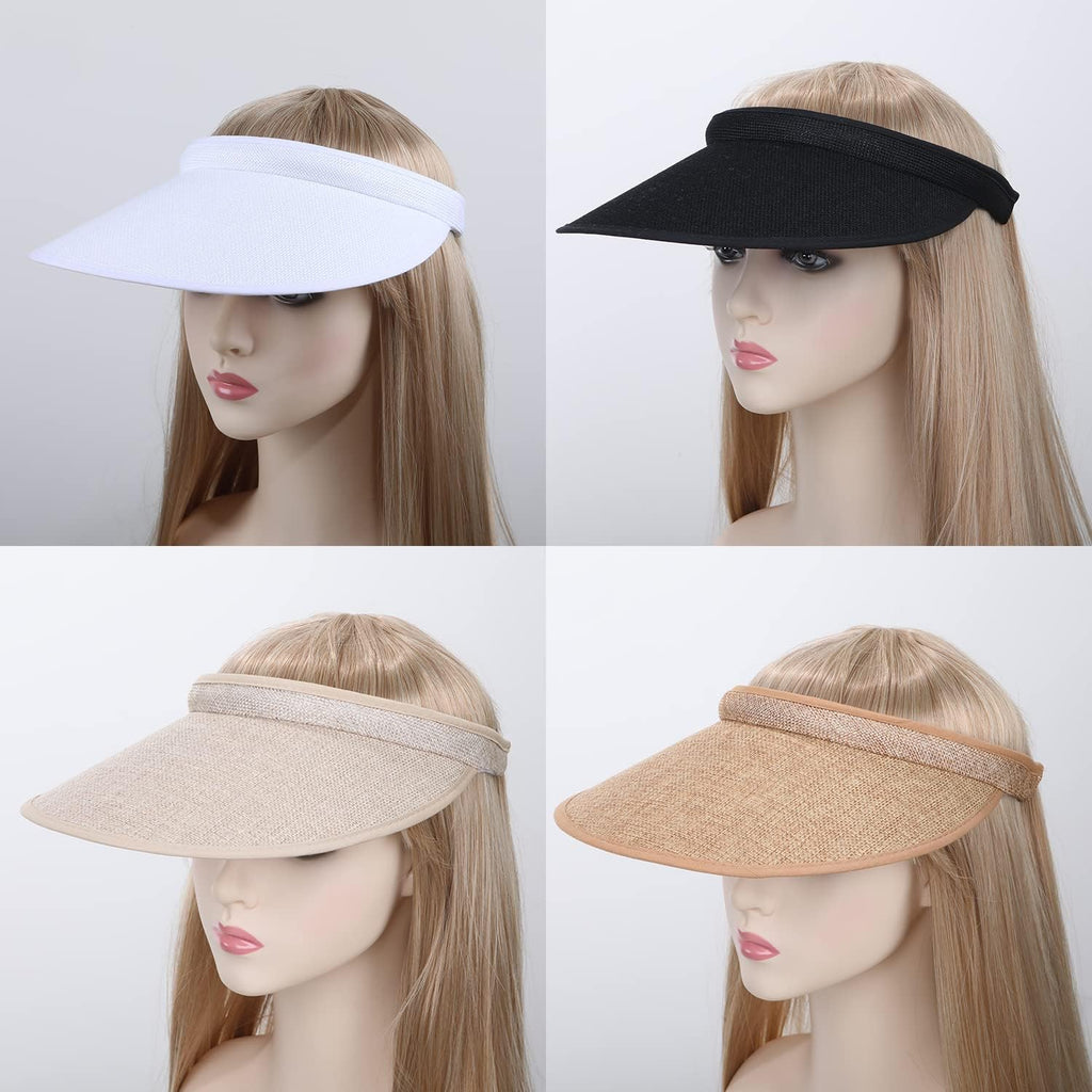 MULIMU 4-Pack Women Wide Brim Sun Visor UV Protection UPF50+ Hat Golf Visor with Clip