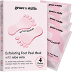 grace & stella Award-Winning Foot Peel Mask - Foot Peeling Mask with Aloe Vera - Moisturizing Foot Mask for Dry Cracked Feet - Foot Exfoliator for Baby Soft Feet (4 Pairs, Unscented)