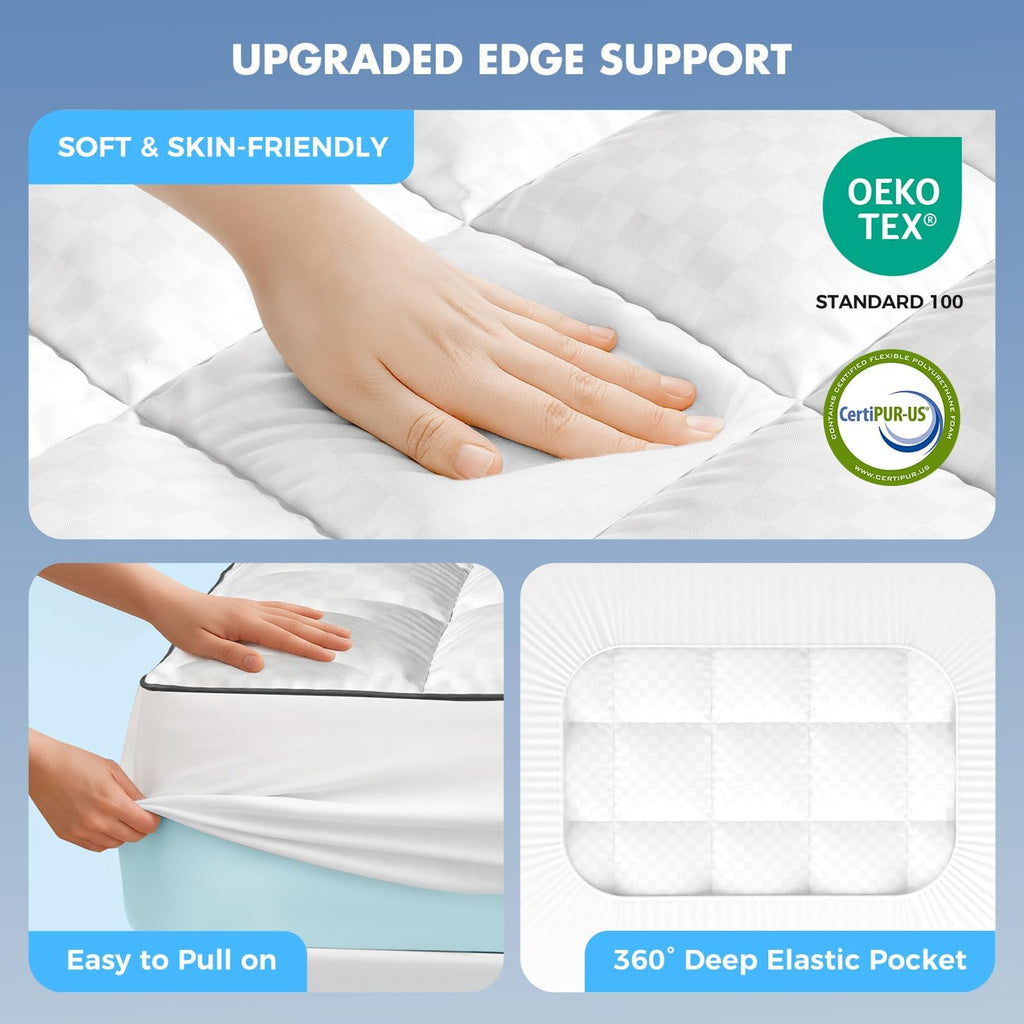 Twin Xl Dual Layer 4 Inch Memory Foam Mattress Topper For Pressure Relief, 2" Breathable Pillow Top Plus 2" Cooling Gel Memory Foam Mattress Pad, 21" Elastic Pocket, Medium Support, White