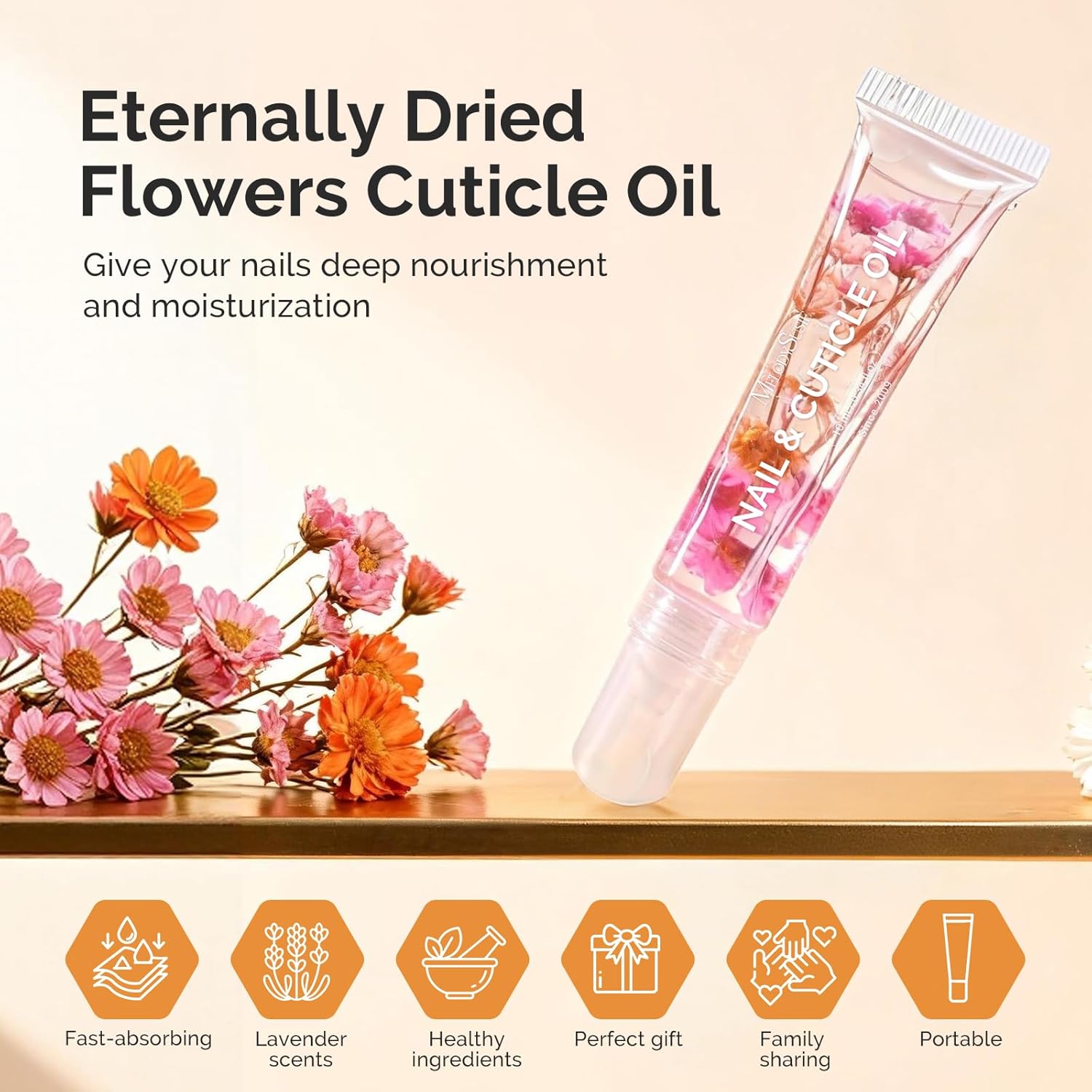 MelodySusie 10ml Cuticle Oil for Nails,Infused with Real Flowers, Strengthens, Repairs,Hydrating and Nourishing Cuticle Oil for Stronger, Healthier Nails Lavender 0.3fl. Oz