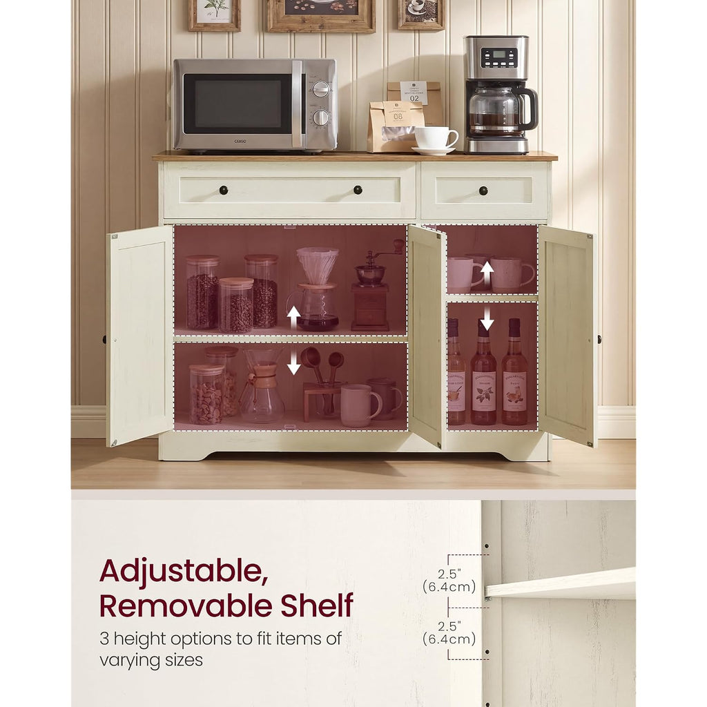 Vasagle Siren Collection - Buffet Cabinet, Traditional Basic Coffee Bar Cabinet With 2 Drawers, Adjustable Shelves, 3 Doors, Sideboard, 42.1 X 15.8 X 31.8 Inches, Cloud White Ulsc531Wj01S