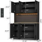71" Black Kitchen Pantry With Power Outlet & Led Light, Large Kitchen Hutch Cabinet With Adjustable Shelf, Modern Buffet Cabinet With 6 Doors, Food Pantry Storage For Dining Room (Black 6 Doors)
