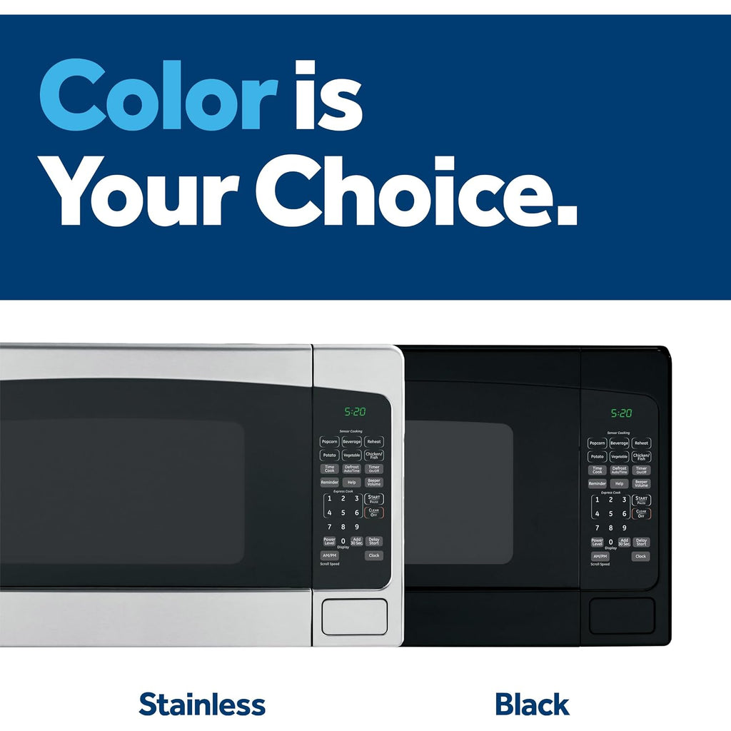 Ge Countertop Microwave Oven,1, 200-Watt Capacity, 2.0 Cubic Ft., 8 Auto Setting Cooking Settings, Child-Lock Technology, Kitchen Essentials For The Countertop, Dorm Room Or Apartment, Stainless Steel