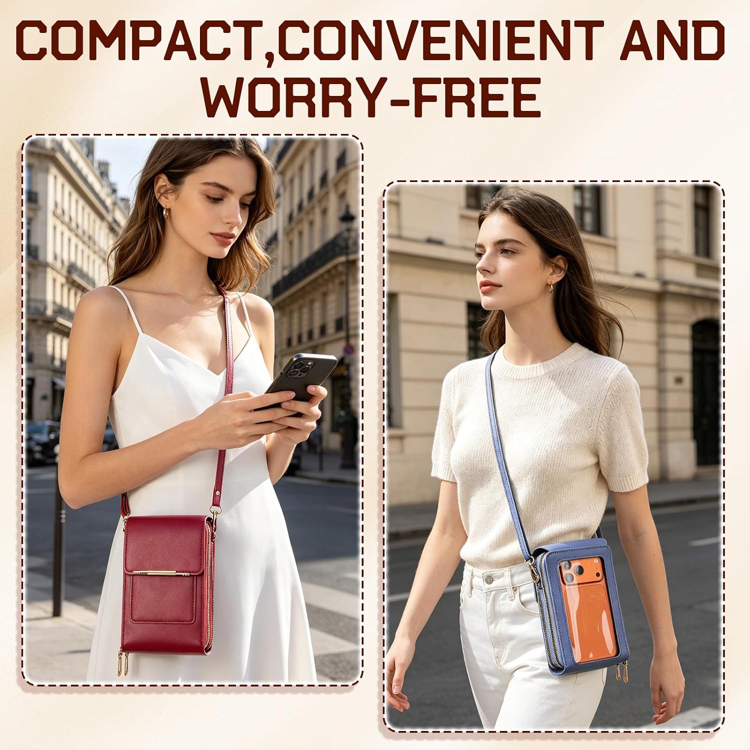 Women'S Phone Messenger Bag, Crossbody Phone Wallet, Rfid Touch Screen Crossbody Phone Purse, Anti-Theft Shoulder Strap