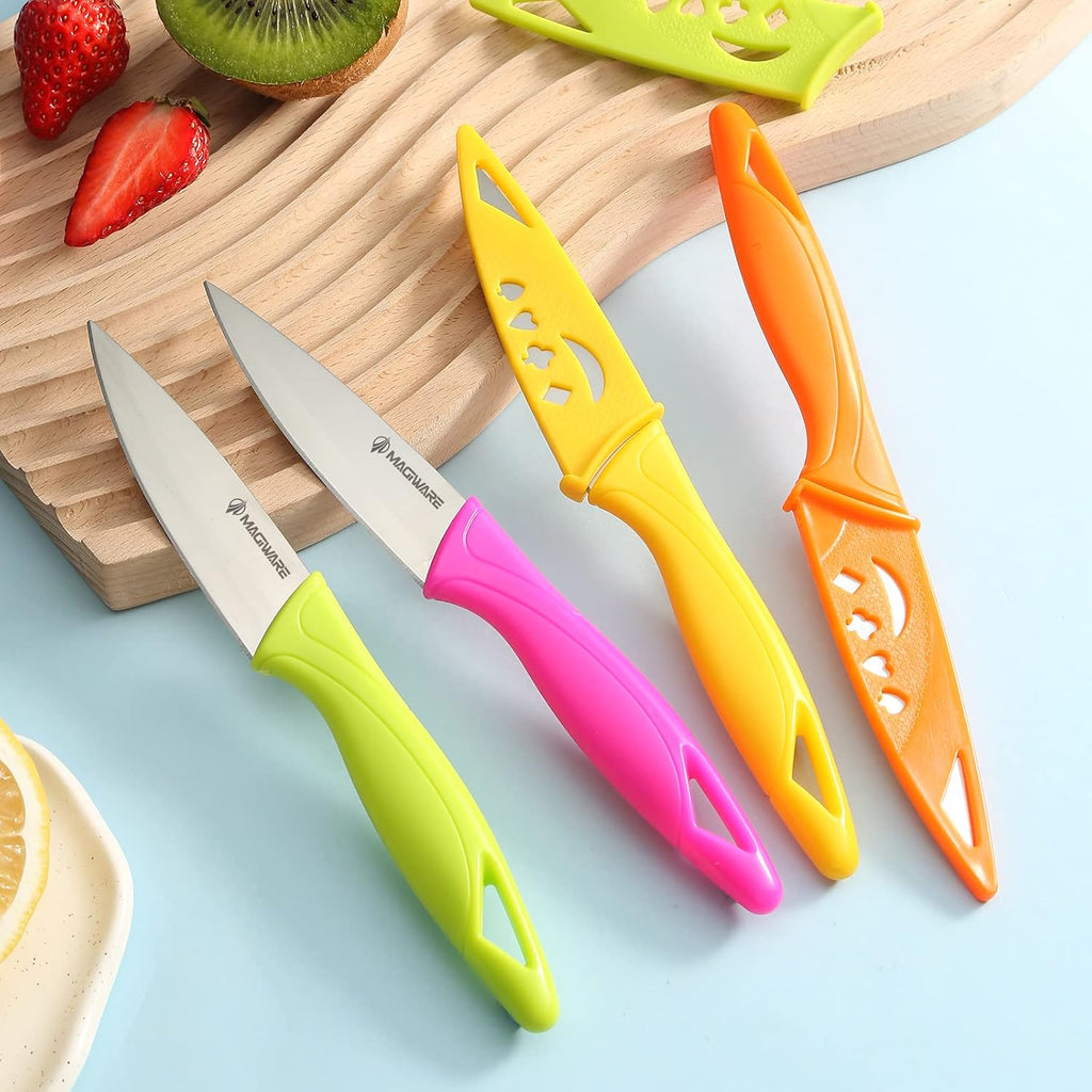 Magiware Paring Knife, 8Pcs Paring Knife Set With Cover, Small Kitchen Vegetable Fruit Knives, 3.5 Inch Ultra Sharp Pp Handle
