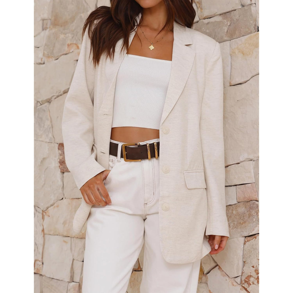 Womens Long Sleeve Linen Blazer Casual Spring Summer Lightweight Jackets