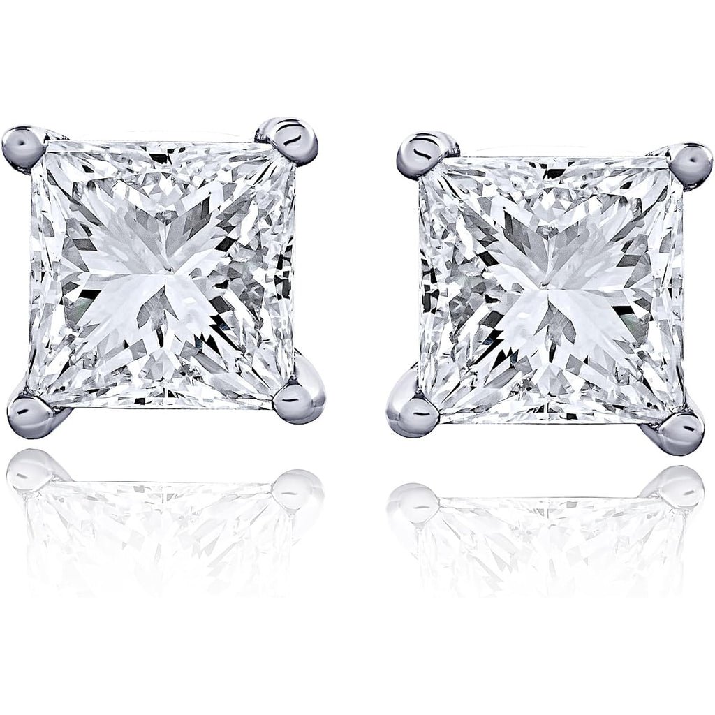 The Diamond Channel CERTIFIED 1 to 6 Carat LAB GROWN Princess-Cut Diamond Stud Earrings Round Cut 4 Prong Screw Back (F-G Color, VS1-VS2 Eye Clean Clarity)