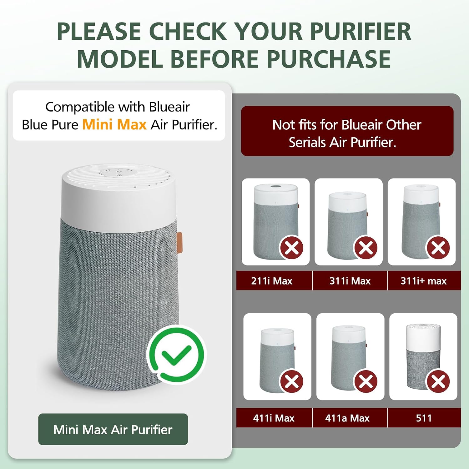 Mini Max Replacement Filter For Blueair Blue Pure Mini Max Air Purifiers | 2-In-1 Activated Carbon Blue Pure Fmini Filter Fits For Blue Pure Mini Max Air Purifier, White, 2 Pack