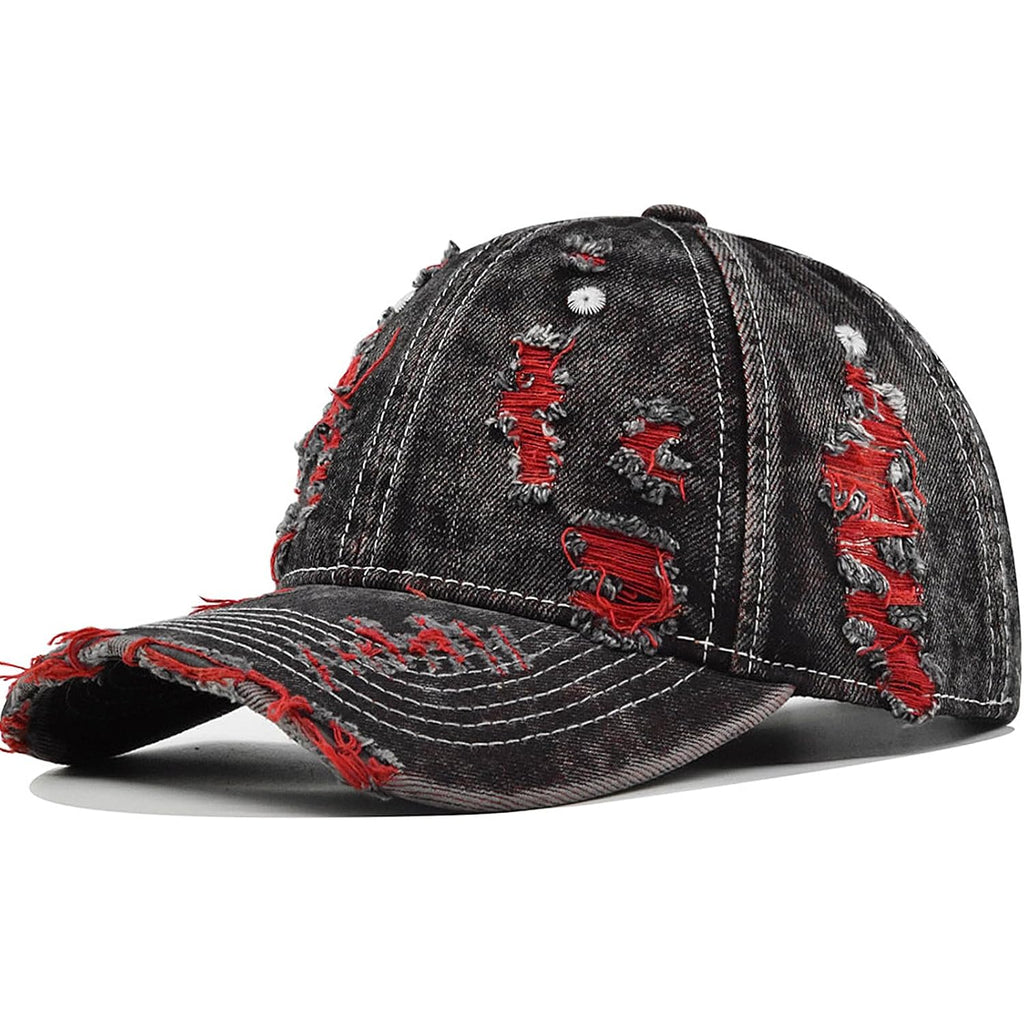 Distressed Washed Denim Baseball Cap Vintage Ripped Strapback Sun Hat For Men Women