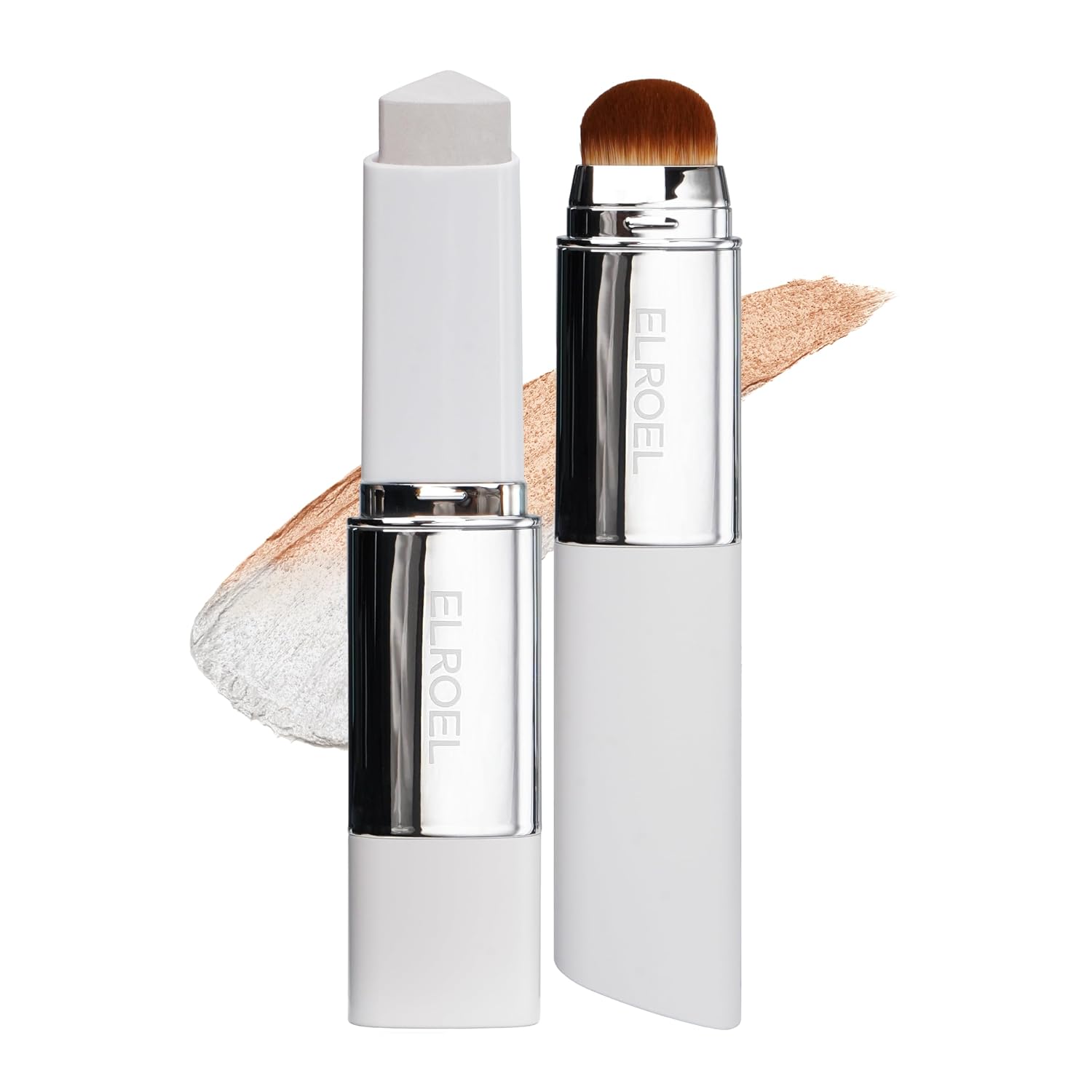 Elroel Blanc Cover Cream Stick V White - Korean Color-Changing Foundation Stick With Volufiline - Medium To Full Coverage Dewy Finish Base Makeup - Dual-Ended With Detachable Brush (202 Natural)
