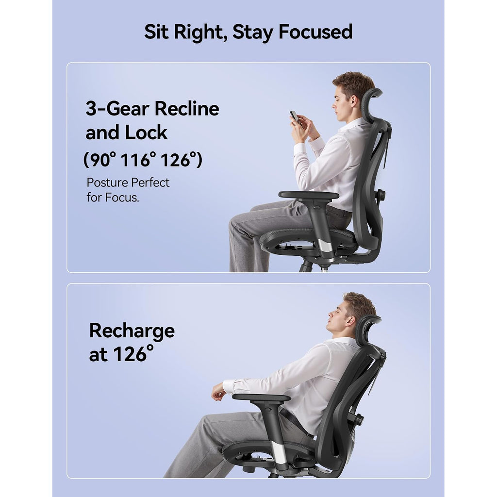 Sihoo M57 Ergonomic Mesh Office Chair, High Back Home Desk Chair With 3D Armrests, Lumbar Support And Adjustable Headrest, Comfortable Computer Chair, Big & Tall Office Chair Hold 330 Lbs-Black