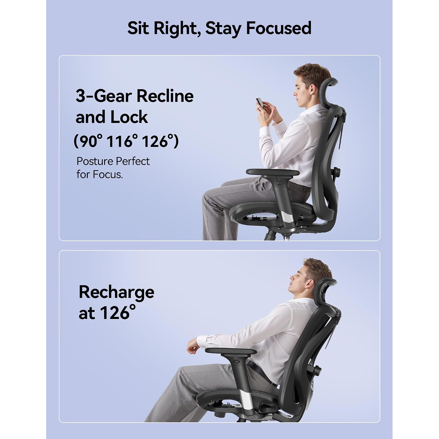 Sihoo M57 Ergonomic Mesh Office Chair, High Back Home Desk Chair With 3D Armrests, Lumbar Support And Adjustable Headrest, Comfortable Computer Chair, Big & Tall Office Chair Hold 330 Lbs-Black