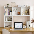 Oook White Desk Hutch, Dorm Organizers And Storage, Desktop Bookshelf With 5 Shelves, 3-Tier Wooden Desktop Organizer, Computer Desk With Hutch For Office Dorm Home