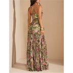 Floerns Women'S Floral Cowl Neck Halter Dress Sleeveless Split Ruffle Vacation Maxi Dresses