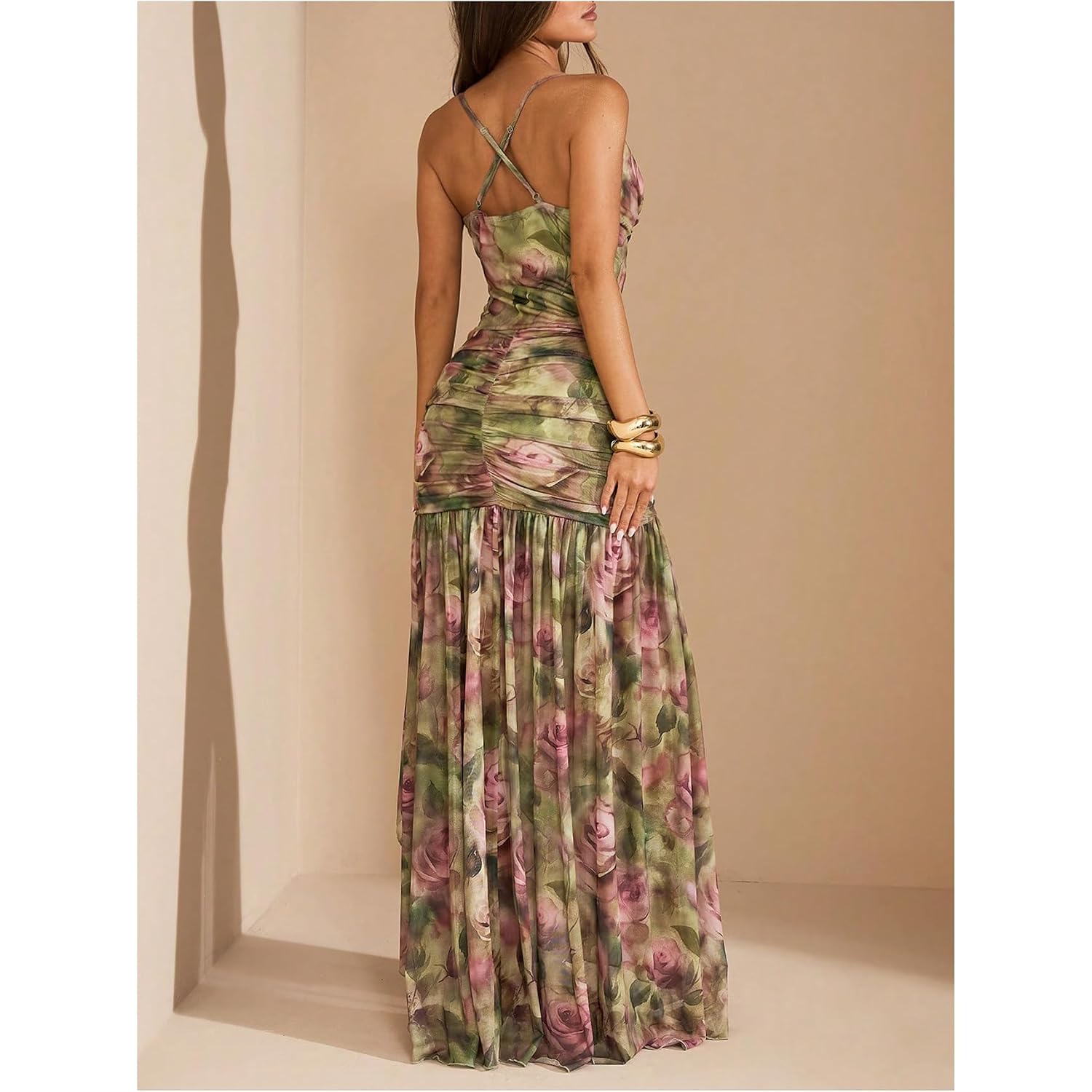 Floerns Women'S Floral Cowl Neck Halter Dress Sleeveless Split Ruffle Vacation Maxi Dresses