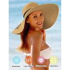 Senker Fashion Floppy Beach Hats for Women Straw Sun Hat Foldable Wide Brim Embroidered Roll up Summer Vacation Travel