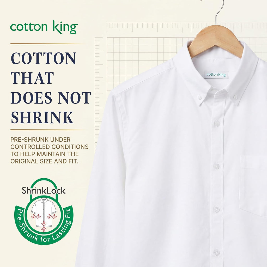 Cotton King Mens 100% Cotton Oxford Shirt Long Sleeve Dress Shirts For Men Button Down Work Casual Shirt With Pocket