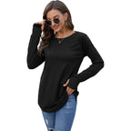 Fisoew Women'S Casual Long Sleeve Tops Crew Neck Round Hem Loose T-Shirts Tunic Tops With Thumb Holes