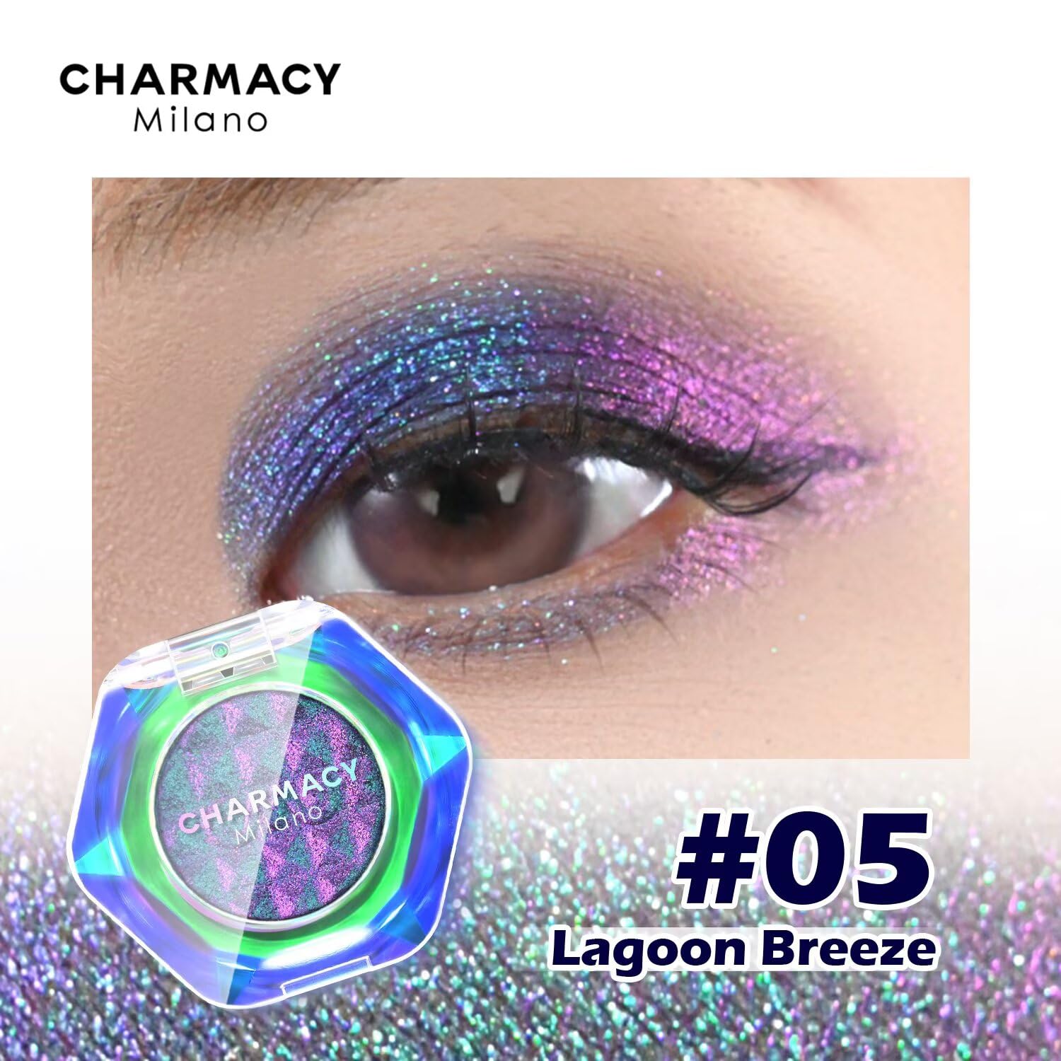 CHARMACY Multichrome Glitter Eyeshadow, Intense Pigmentation Chameleon Sparkling Eyeshadow, Bright Highlighter Duochrome Eye Make Up, Multi-Reflective Finishes Glitter Metallic Eye Makeup #05