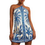 Makemechic Women'S Halter Dresses Summer Beach Backless Tropical Vacation Caribbean Outfits Boho Mini Dresses