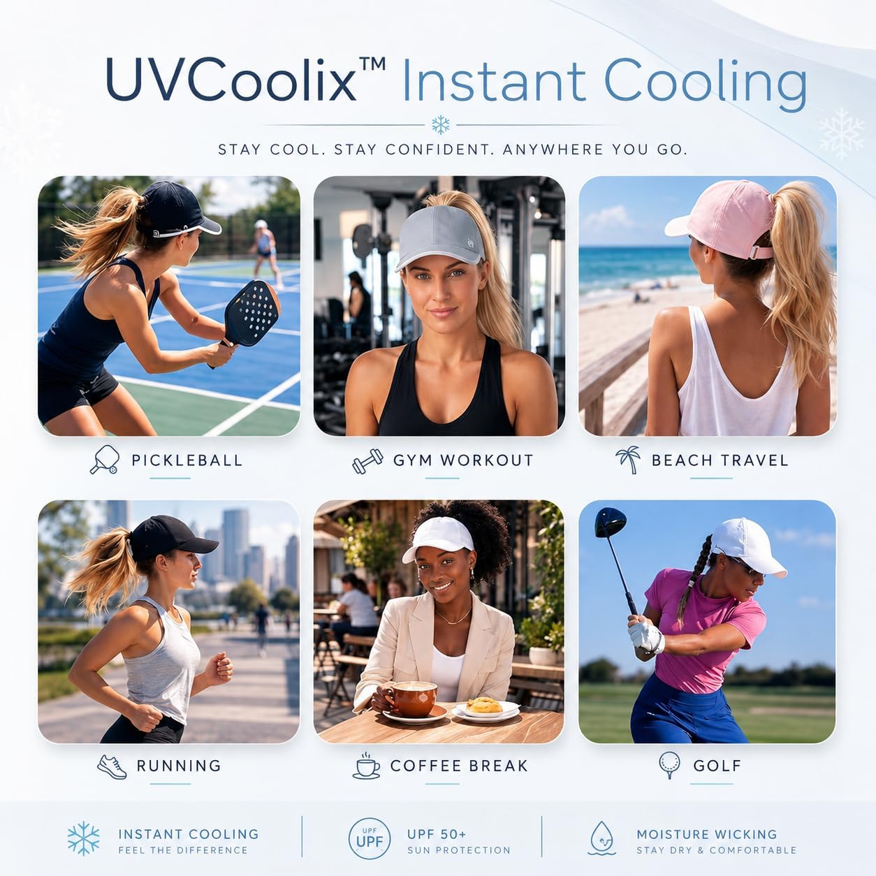 TOP-EX ChicPony™ UVCoolix Cooling UPF50+ Ponytail Thick Hair Womens Baseball Cap,Breathable Lightweight,Golf Running Sports White
