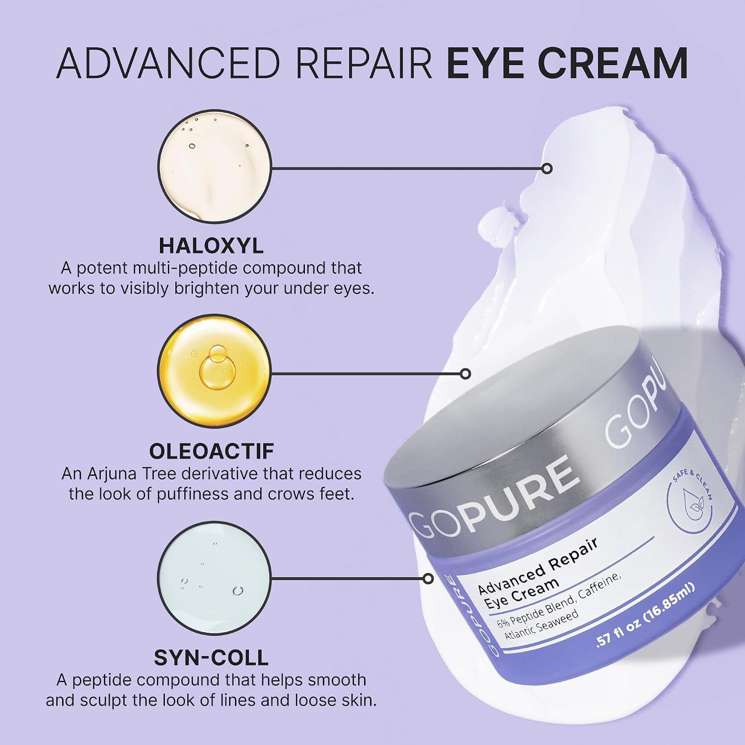 Gopure Advanced Repair Eye Cream - Under Eye Cream For Puffiness, Bags, And Dark Circles, Visibly Improve The Look Of Fine Lines, Wrinkles, And Crows Feet - 0.57 Fl Oz