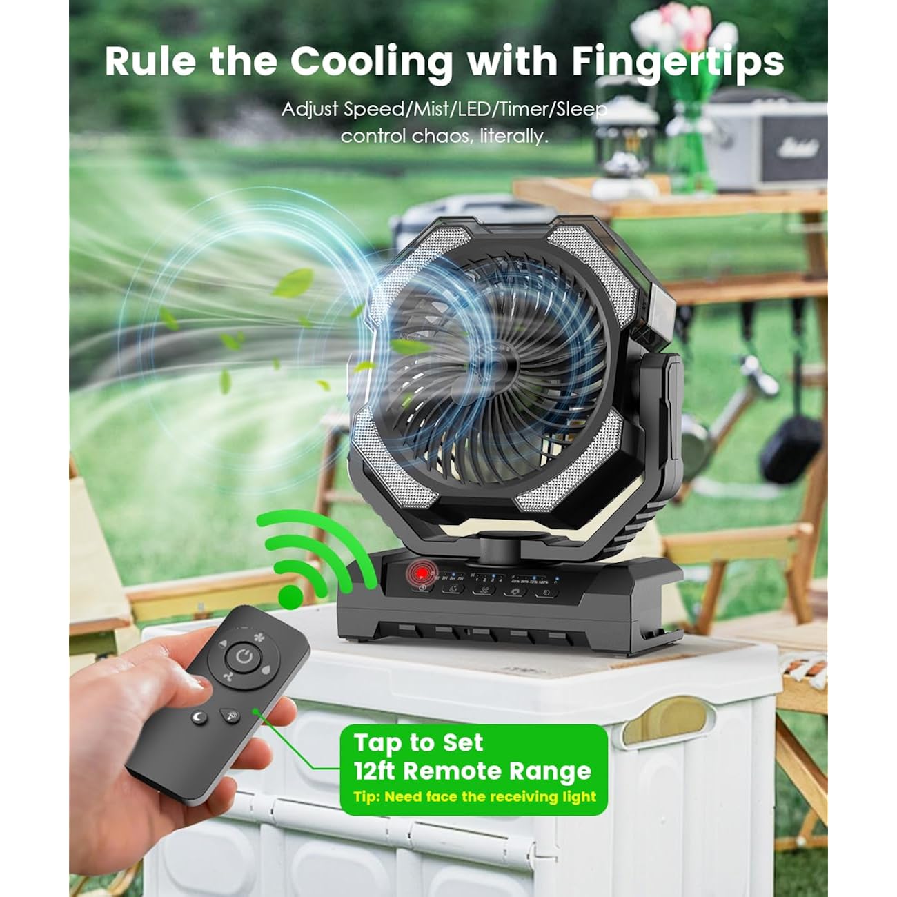 Camping Misting Fan - 24000Mah Portable Battery Powered Fans With 9Oz Water Tank, Light, Hook - Rechargeable, 120H Cooling, Last 5H Mist, 4 Speed, Sleep Mode - Outdoor Gear, Travel Essentials