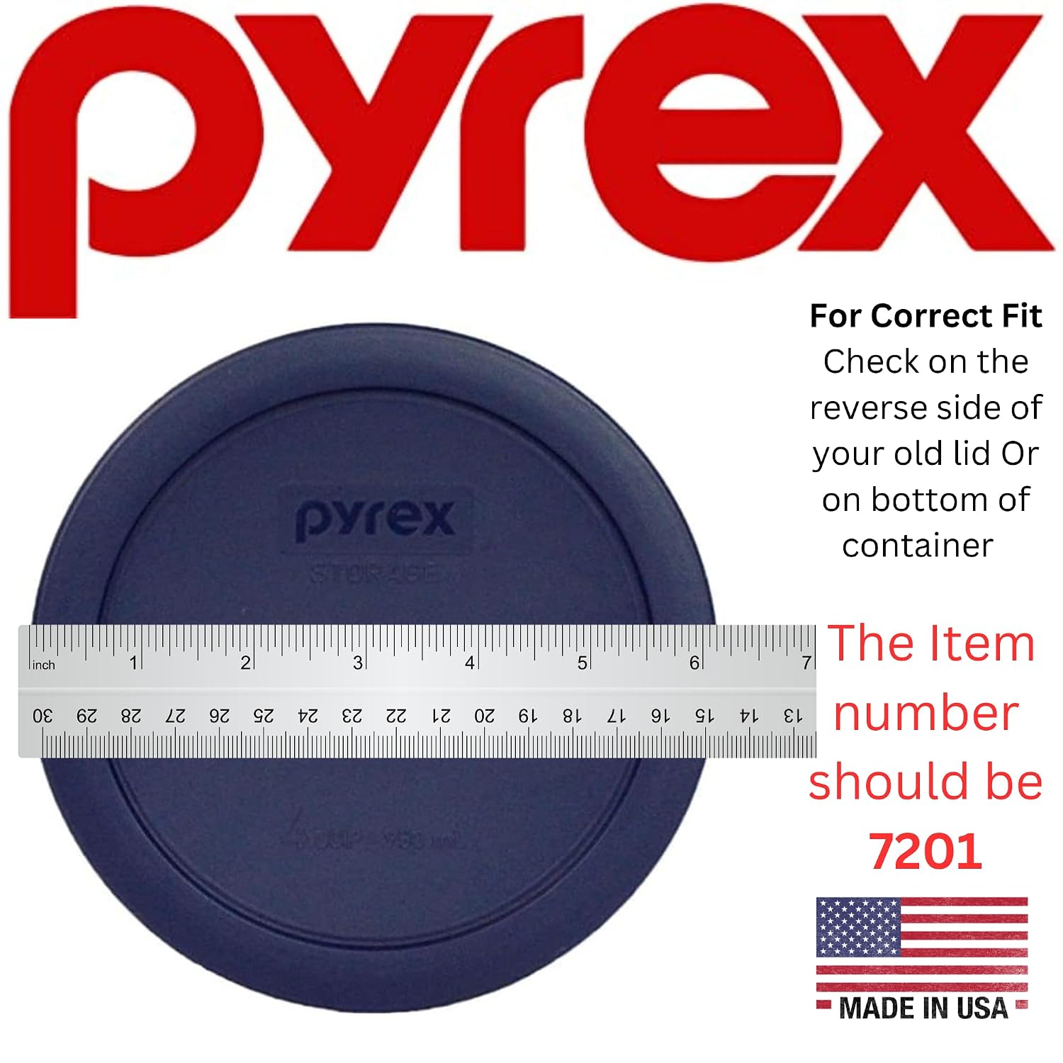 Pyrex 7201-Pc (4-Cup) Blue Food Storage Lid (4-Pack) - Made In Usa | Bpa-Free Plastic | Round Shape | Replacement Cover | Designed For 7201 Glass Bowl | Dishwasher Safe
