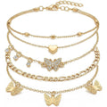 Chain Ankle Bracelet for Women Gold Silver Boho Anklets Set Sun Butterfly Sea Turtle Anklets Beach Adjustable Chain Anklet Summer Waterproof Beach Jewelry for Women