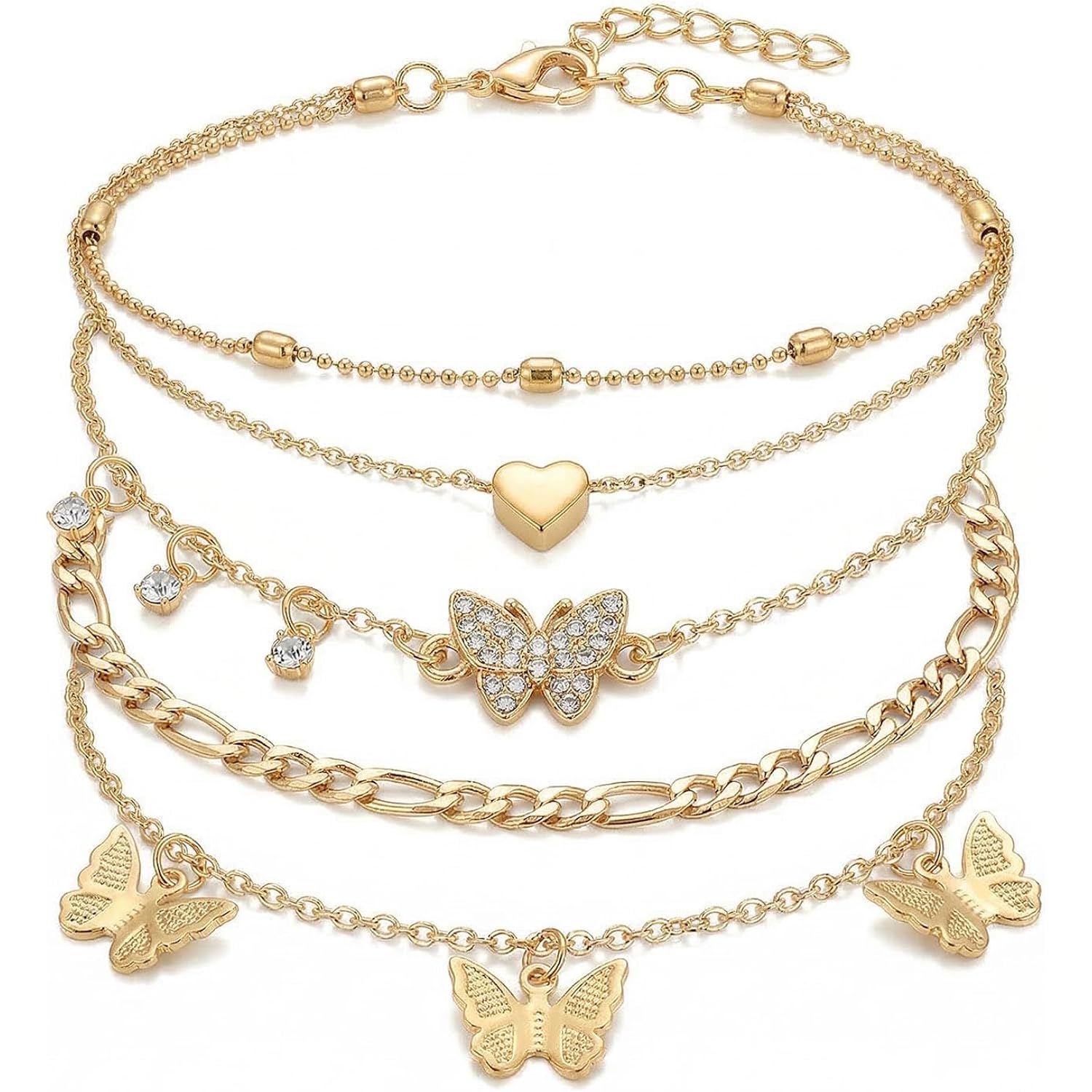 Chain Ankle Bracelet for Women Gold Silver Boho Anklets Set Sun Butterfly Sea Turtle Anklets Beach Adjustable Chain Anklet Summer Waterproof Beach Jewelry for Women