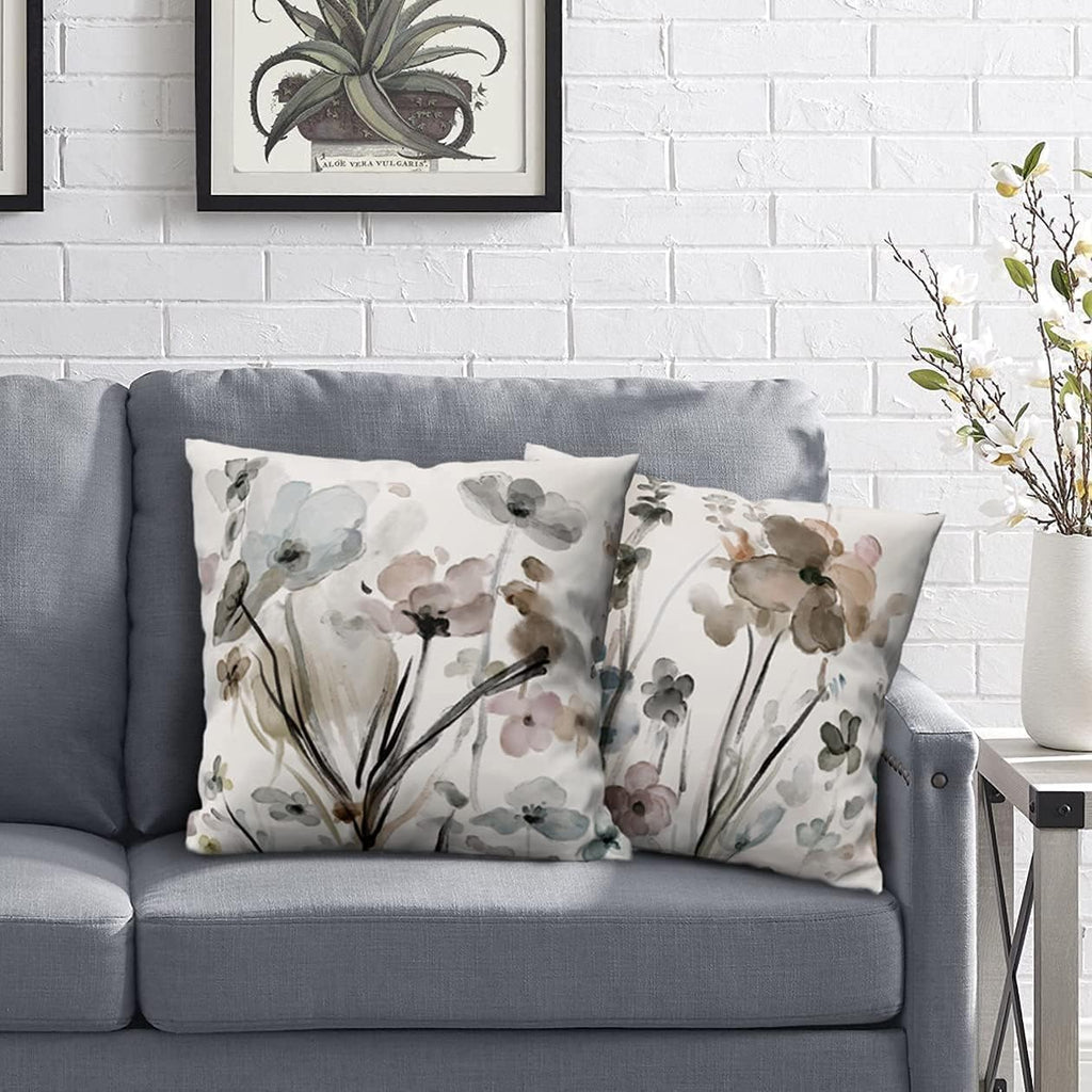 Kkvee Flower Throw Pillow Covers 18X18 Set Of 2, Flowers Pillow Cushion Cases, Modern Decorative Square Pillowcases For Sofa Couch Bedroom Living Room Car