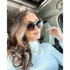 Luxury Square Sunglasses for Women Men Unisex Lightweight Trendy Flat Top Sun Glasses Shades Black/Faded Grey