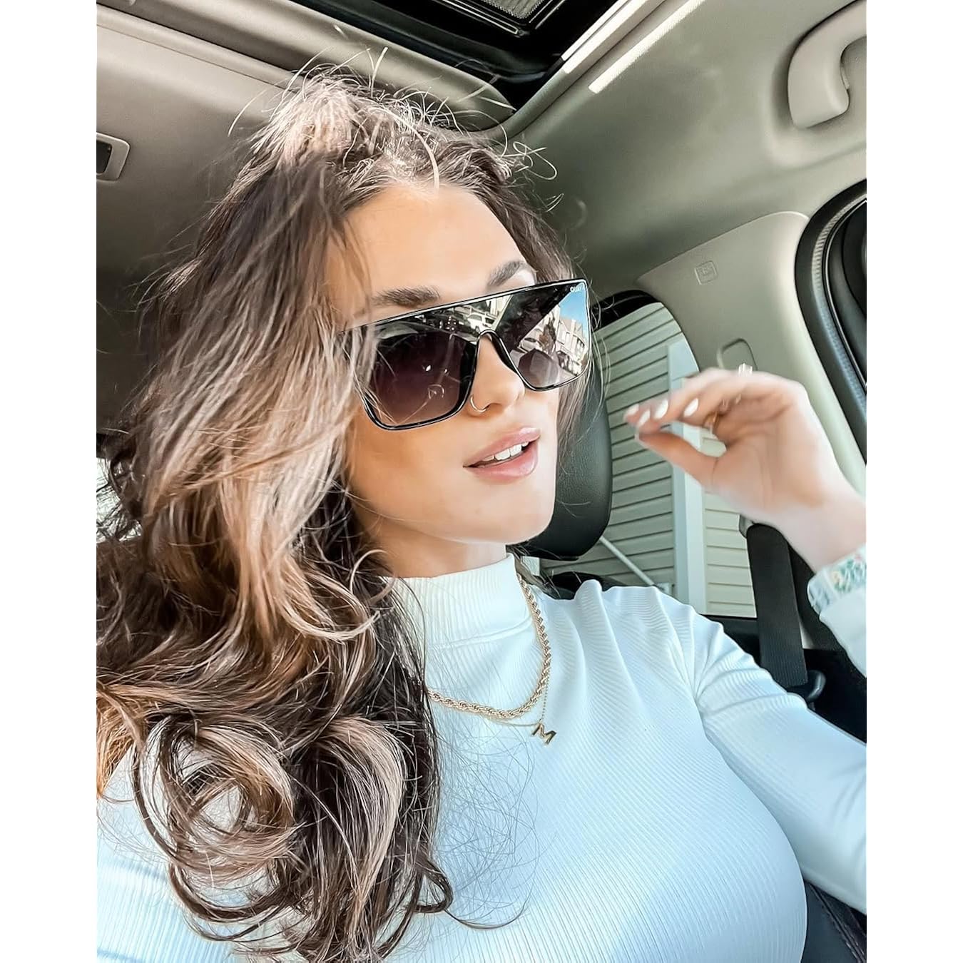 Luxury Square Sunglasses for Women Men Unisex Lightweight Trendy Flat Top Sun Glasses Shades Black/Faded Grey