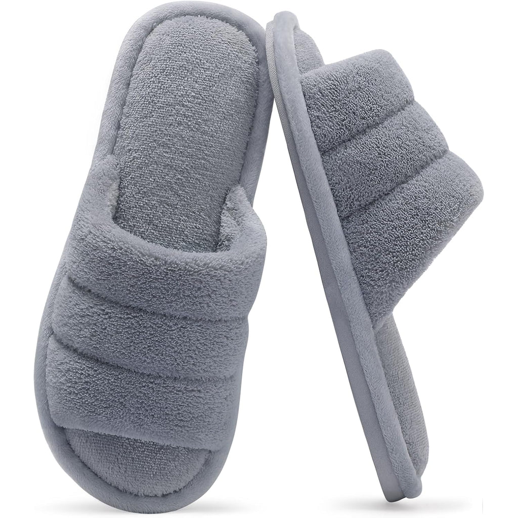 Terry Cloth Open Toe Slippers For Women Memory Foam Slip On House Slippers