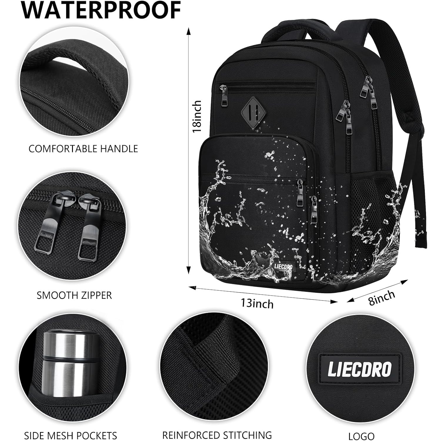 Black Backpack For Men, School Backpack For Boy Teens | 15.6 Inch Laptop Back Pack With Reinforced Straps