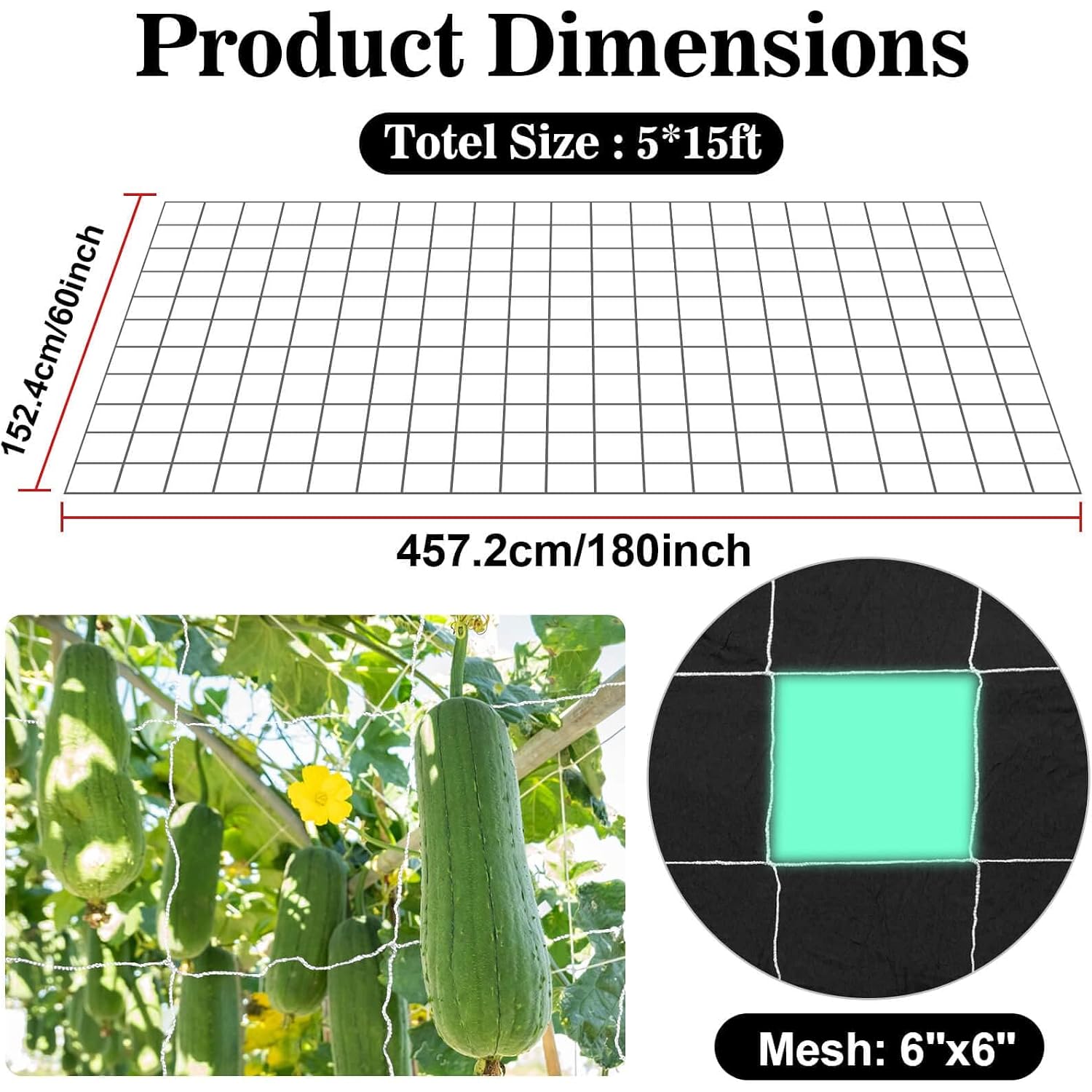 Sukh Trellis Netting For Climbing Plants - 5 X 15 Ft Garden Net, 2 Pack | Polyester Plant Netting Support For Cucumbers & Tomato, Soft & Duarable, White Garden Nets For Vines, Vegetables & Fruits
