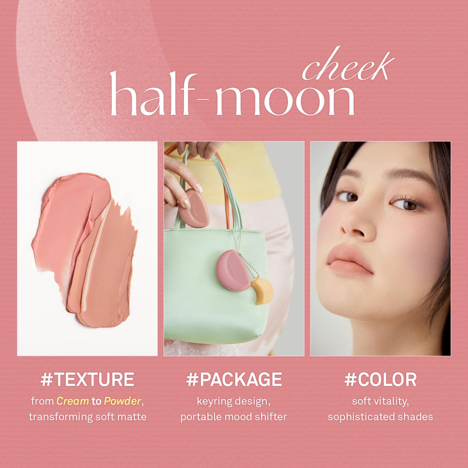 hince HALF-MOON CHEEK Cream Blush for Cheeks – Dewy Glow, Hydrating & Blendable Korean Beauty Face Blush, Lightweight Creamy Formula, Natural Soft Pink Finish (03 LILAC MOON)