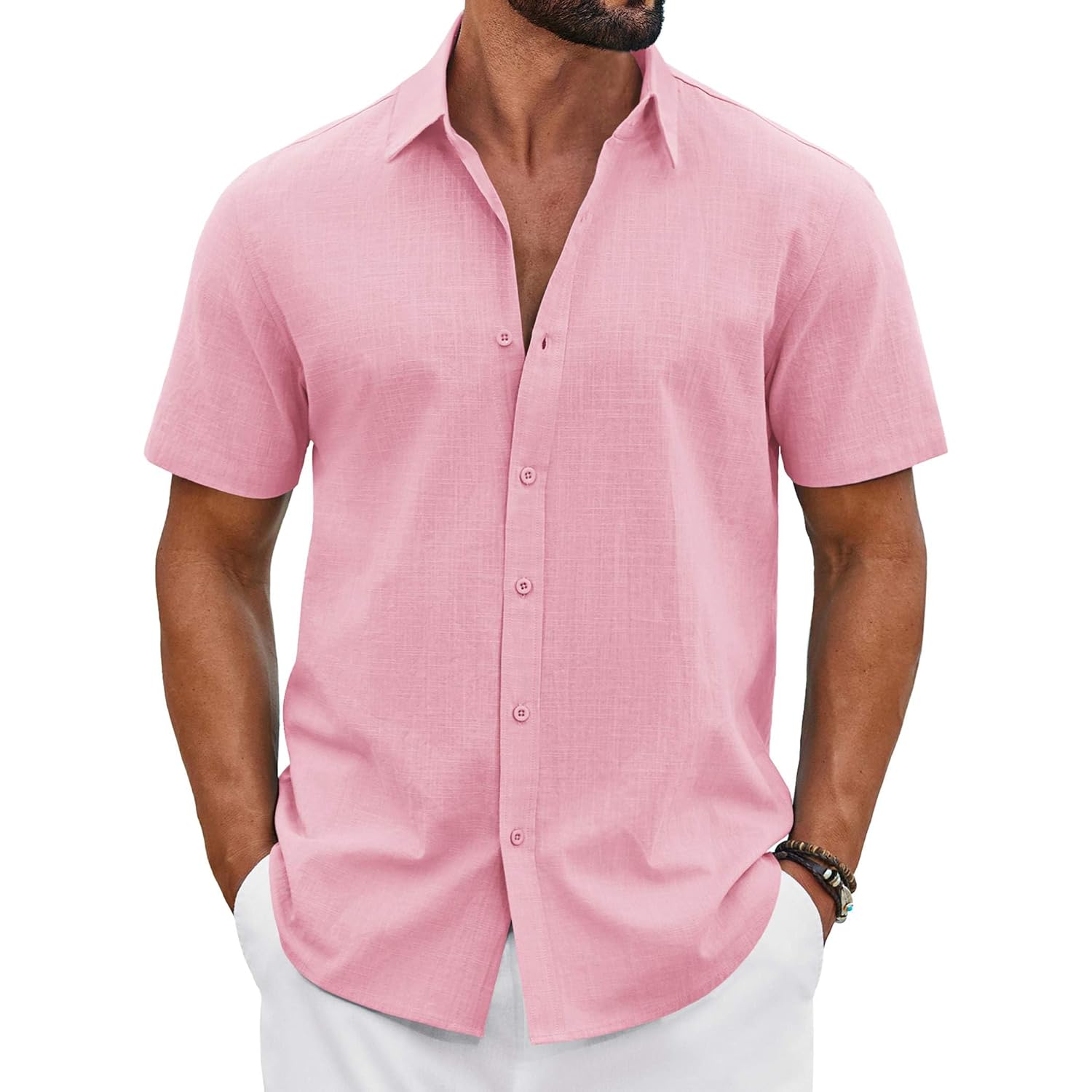 Coofandy Mens Button Down Shirts Short Sleeve Casual Shirt Cotton Summer Beach Linen Wedding Shirts