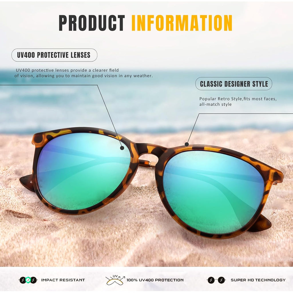Chbp Sunglasses Womens Men Polarized Uv Protection Trendy Vintage Retro Round Mirrored Lens Sunglasses For Women