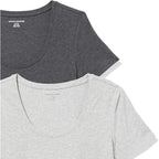 Amazon Essentials Women's Regular-Fit Short-Sleeve Scoop Neck T-Shirt, Summer Casual, Pack of 2