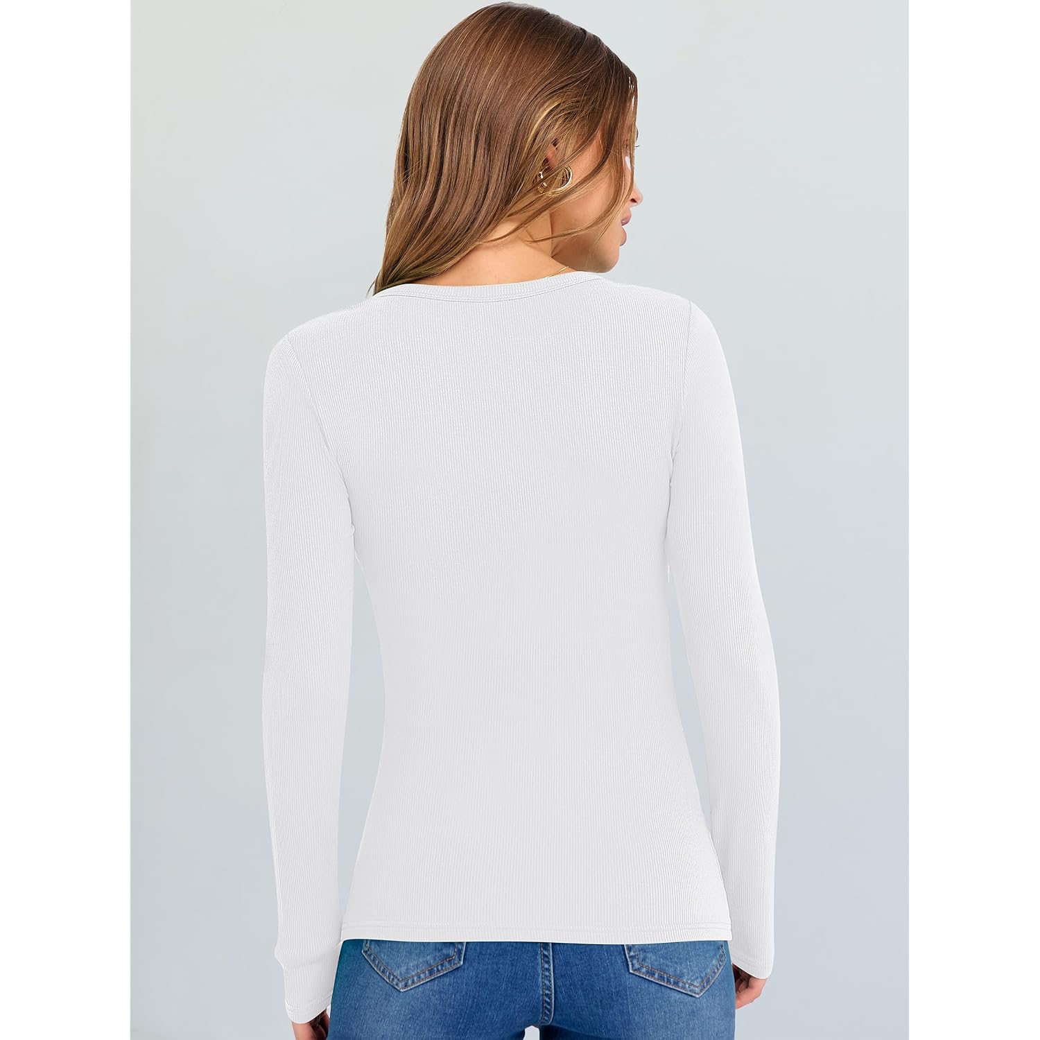 Anrabess Long Sleeve V Neck Shirts For Women | Soft Comfy Ribbed Knit Fitted Tshirts, Casual Going Out Tops, 2026 Trendy Basic, Fall Winter Underscrub Layering Clothes