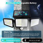 Tuffenough Solar Outdoor Lights 2500Lm 210 Led Security Lights With Remote Control,3 Heads Motion Sensor Lights, Ip65 Waterproof,270° Wide Angle Flood Wall Lights With 3 Modes(2 Packs)