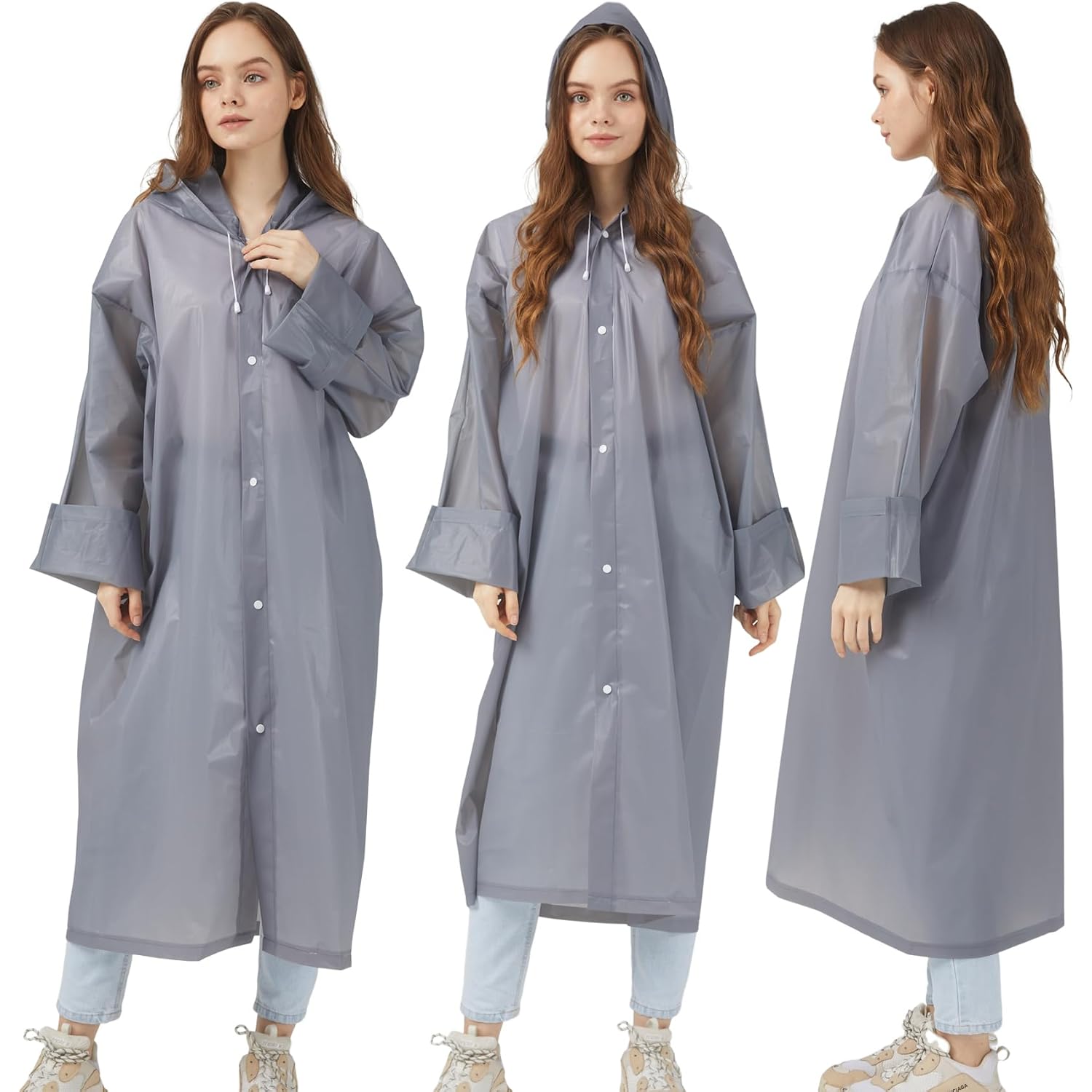 Rain Ponchos Raincoats For Adults Women, Reusable Rain Jacket Coats With Hood For Family Disney Park Travel 2 Pack